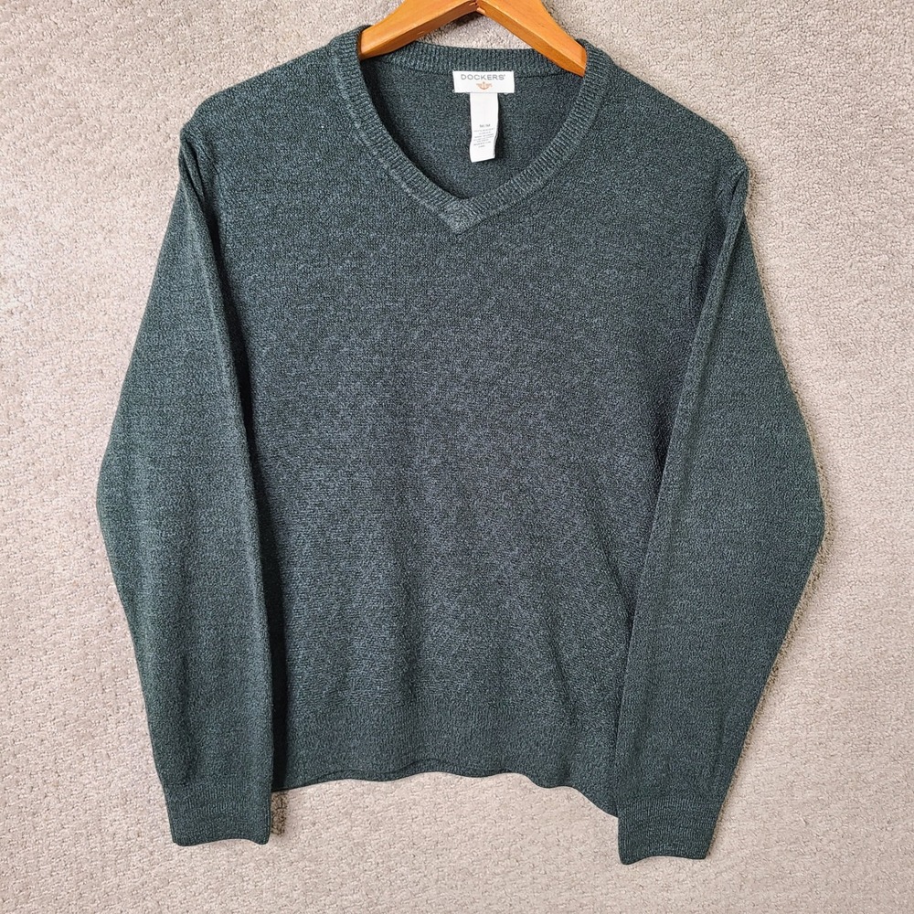 Dockers Sweater Mens Medium Green V‎ Neck Acrylic Long Sleeve Casual Lightweight